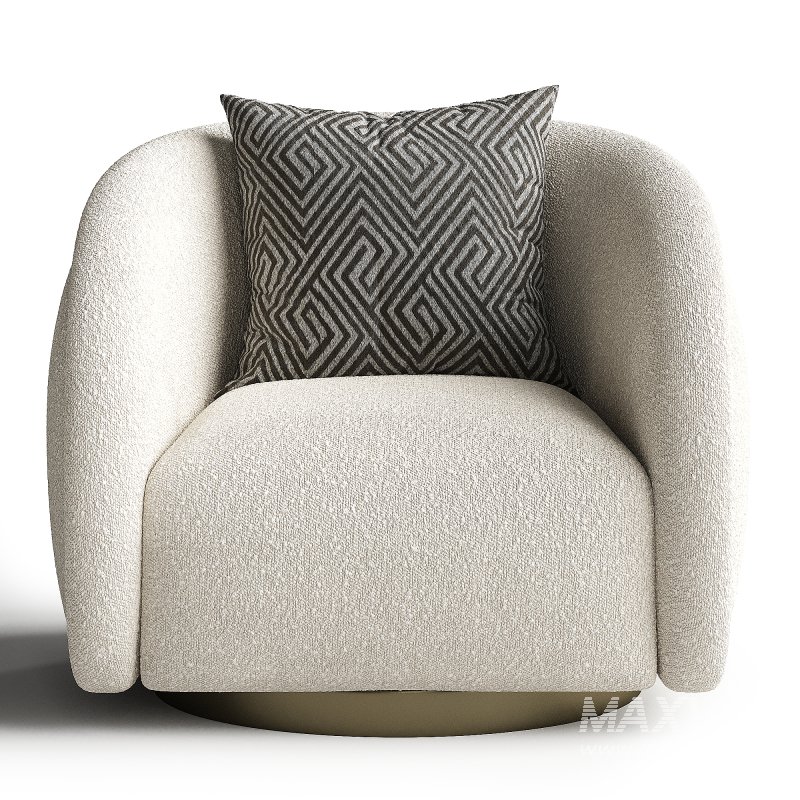 Swivel Armchair In Boucle Fabrics Brushed Brass Base - Image 4