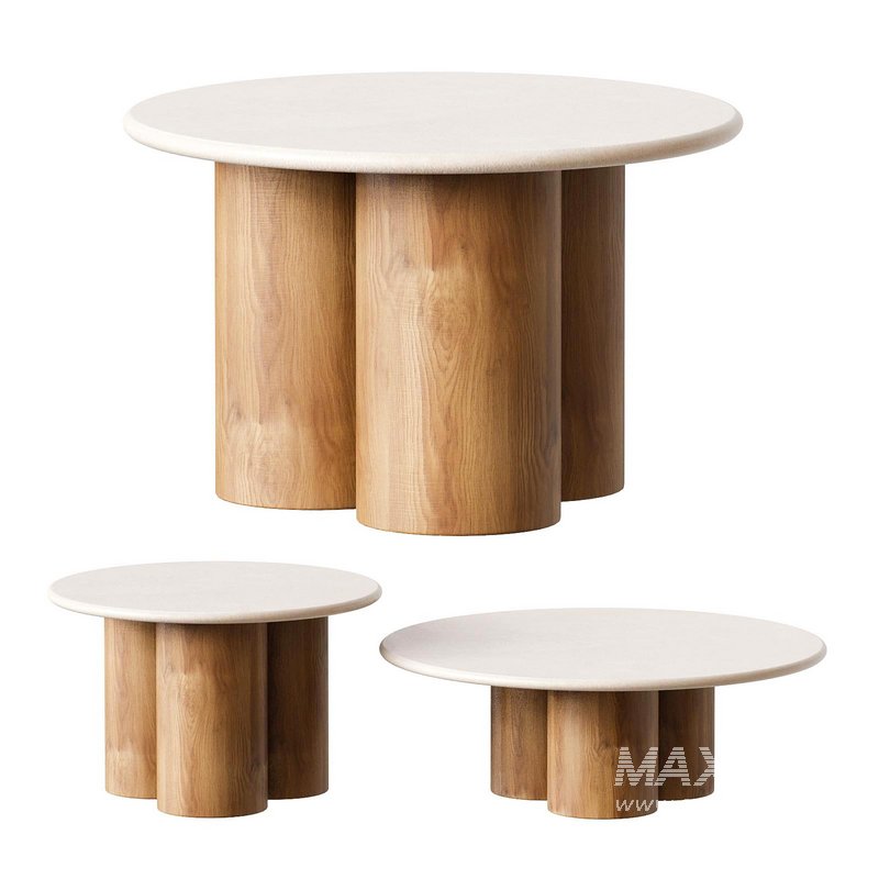 Marble coffee table set Mozo – Light oak - Image 4