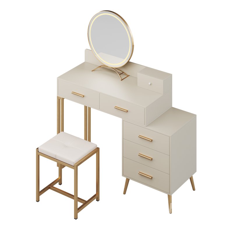 Bureau de coiffeuse avec tabouret et miroir DEL Grosmark - Image 6