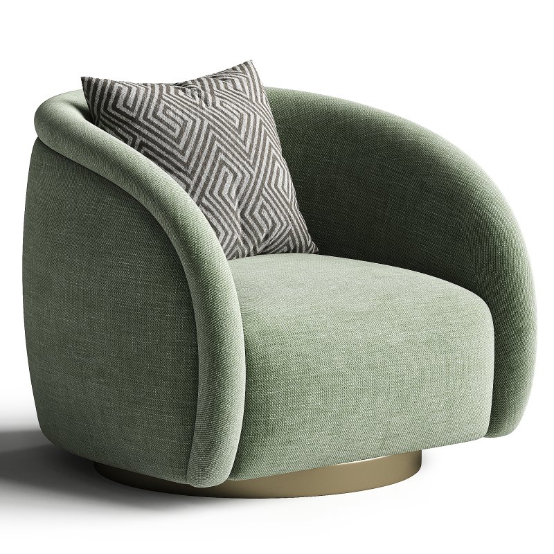 Swivel Armchair In Boucle Fabrics Brushed Brass Base - Image 3
