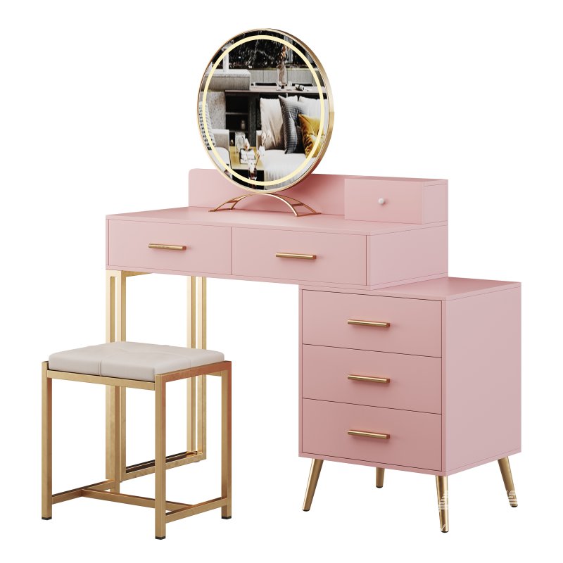 Bureau de coiffeuse avec tabouret et miroir DEL Grosmark - Image 4