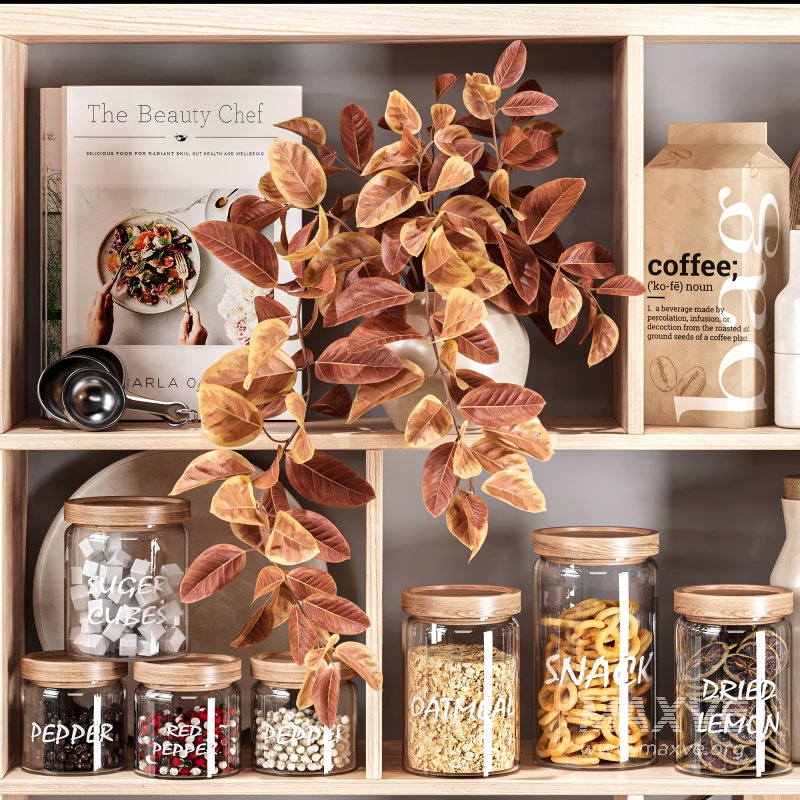 Modern Wooden Kitchen Shelf with Accessories 20 - Image 2