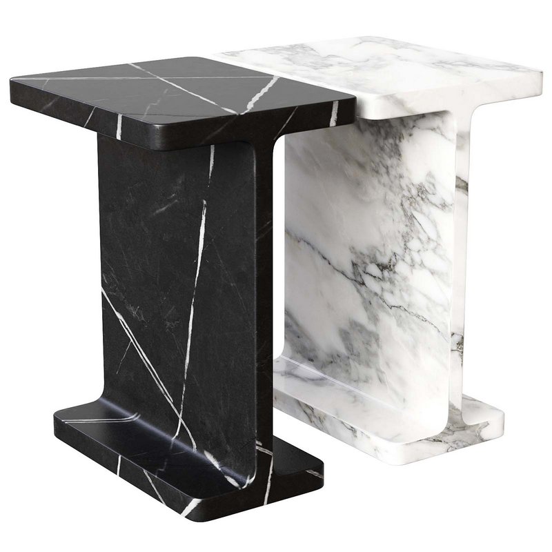 I Beam Black Marble Side Table - Image 1