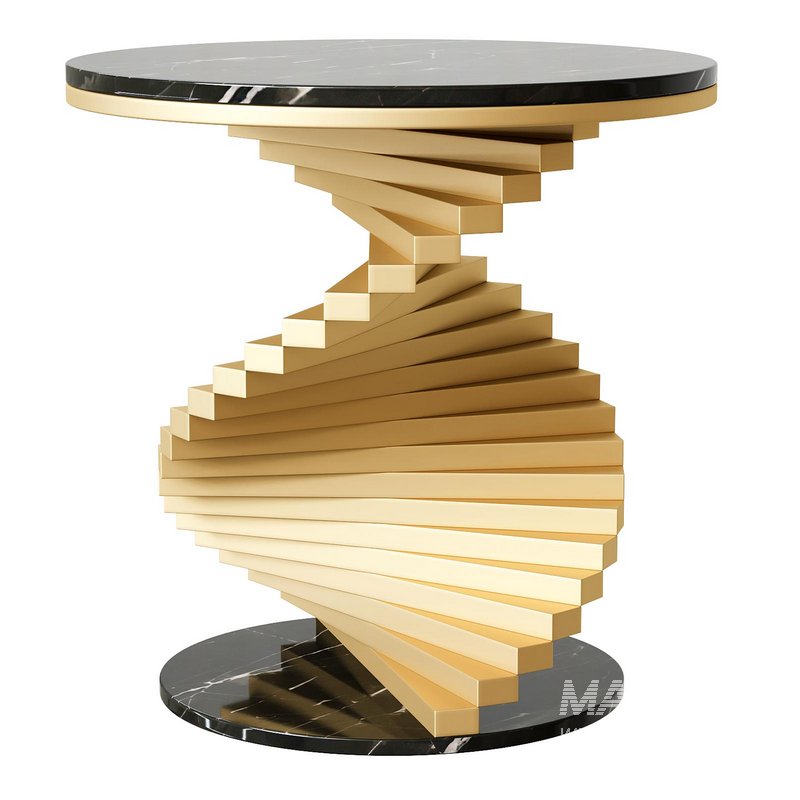 Round Faux Marble Gold Side Table with Metal Frame - Image 2