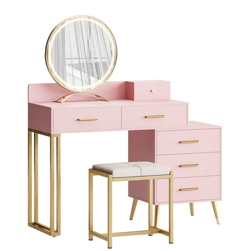 Bureau de coiffeuse avec tabouret et miroir DEL Grosmark - Image 2