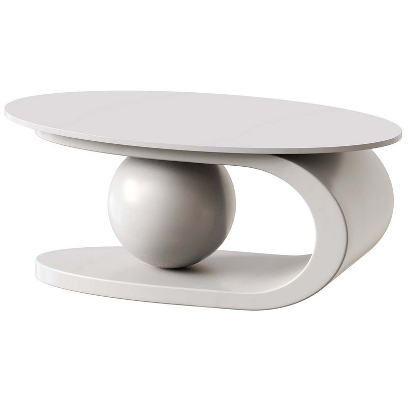 Oval White Coffee Table Low Furniture For Home - Image 2