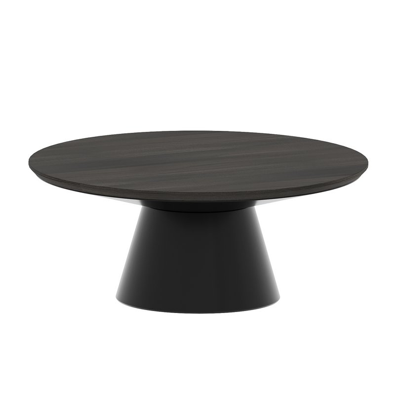 Black Metal Pedetal Base With Brown Wood Top Coffee Table - Image 2