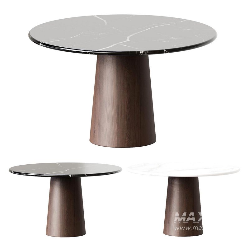 Round Marble Dining Table – Walnut Wood Cylinder Base - Image 3