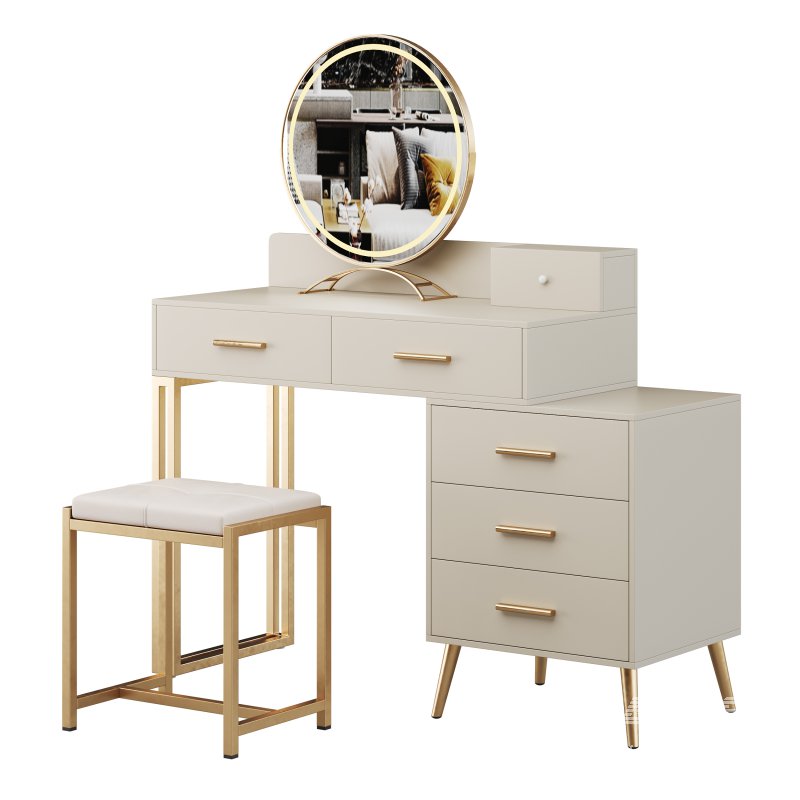Bureau de coiffeuse avec tabouret et miroir DEL Grosmark - Image 7