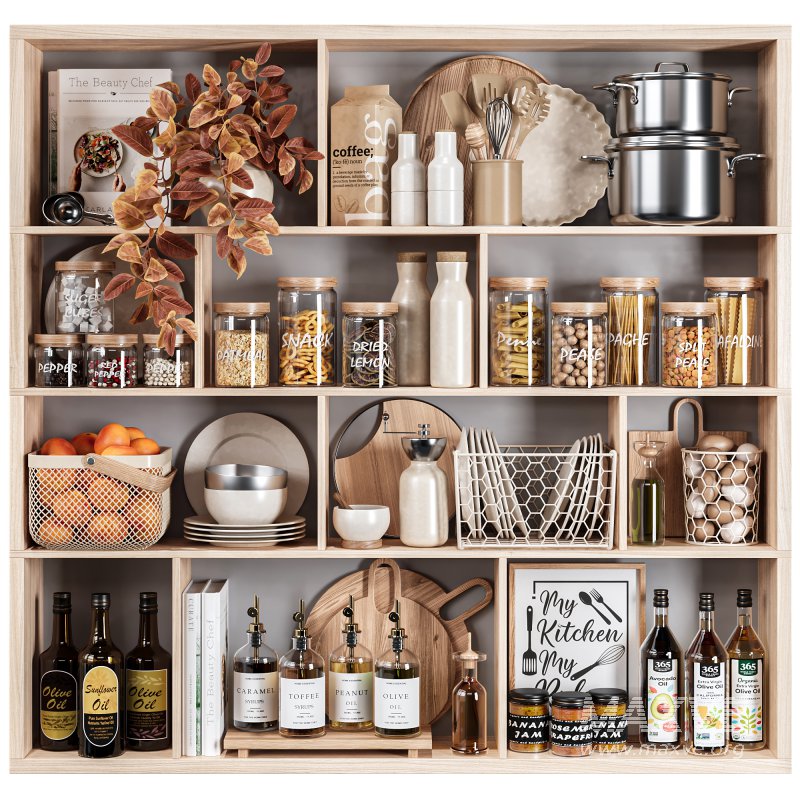 Modern Wooden Kitchen Shelf with Accessories 20 - Image 1