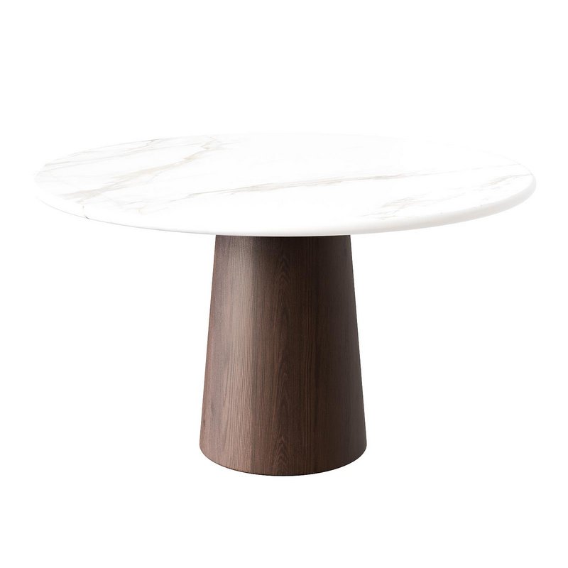 Round Marble Dining Table – Walnut Wood Cylinder Base - Image 2