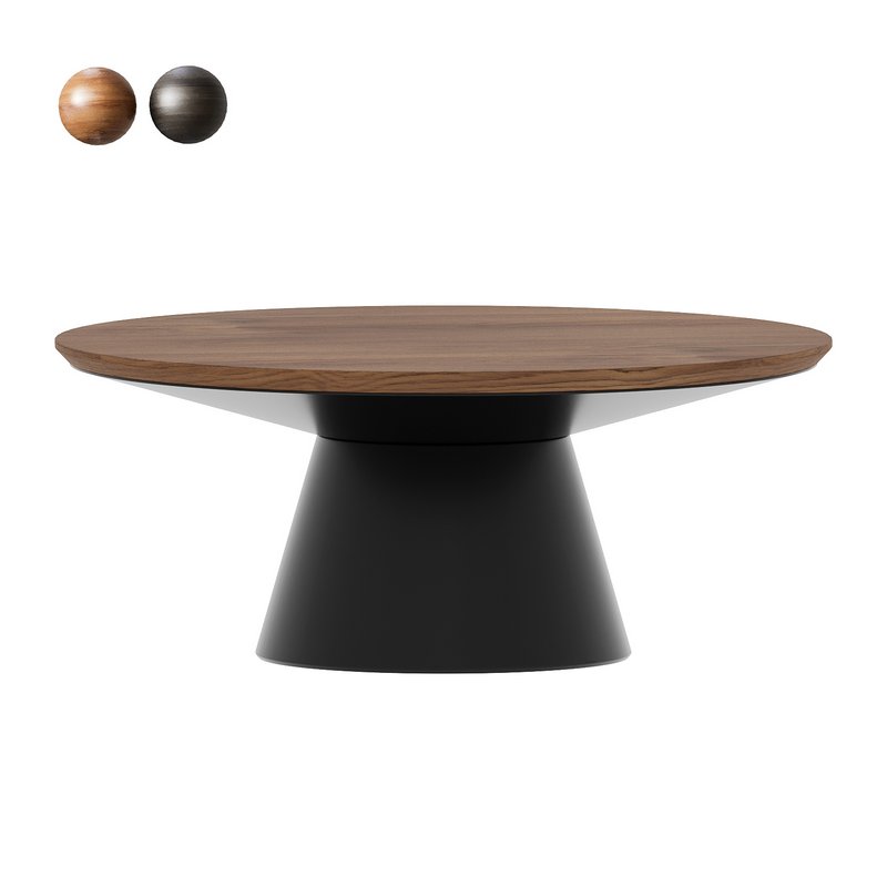 Black Metal Pedetal Base With Brown Wood Top Coffee Table - Image 4