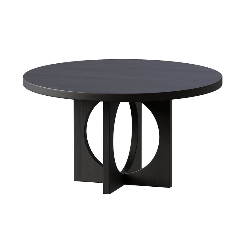 Black Wood Round Geometric Dining Table - Image 1