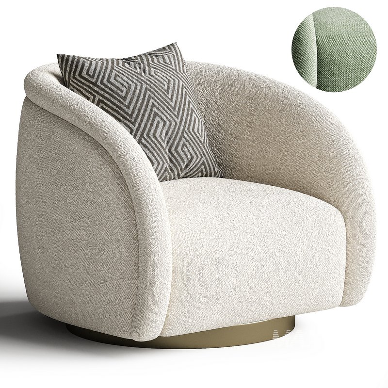 Swivel Armchair In Boucle Fabrics Brushed Brass Base - Image 1