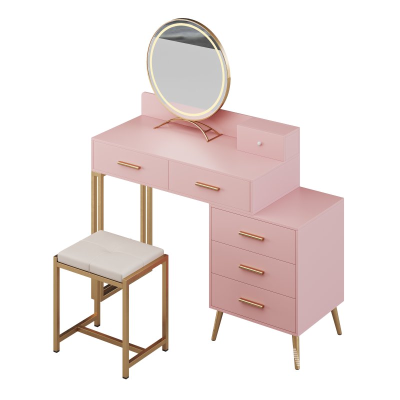 Bureau de coiffeuse avec tabouret et miroir DEL Grosmark - Image 5