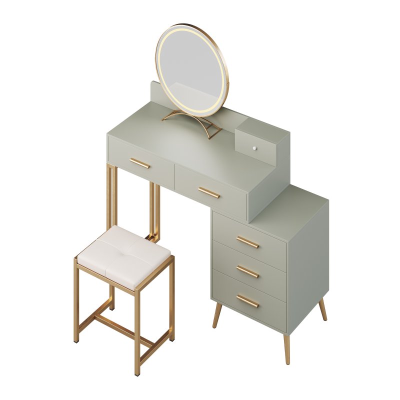 Bureau de coiffeuse avec tabouret et miroir DEL Grosmark - Image 9