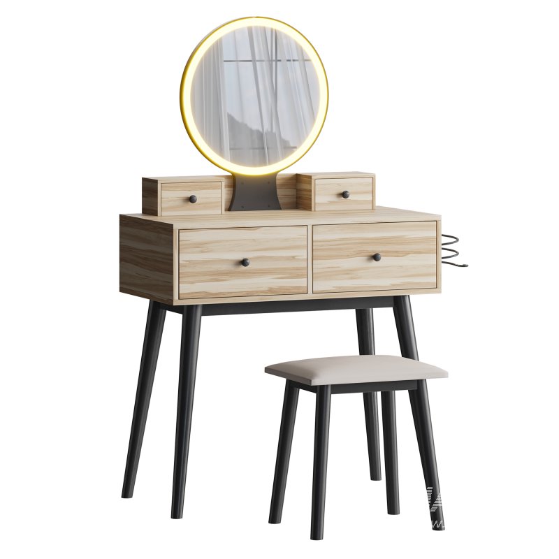 Ensemble coiffeuse avec tabouret et miroir Kyla - Image 2