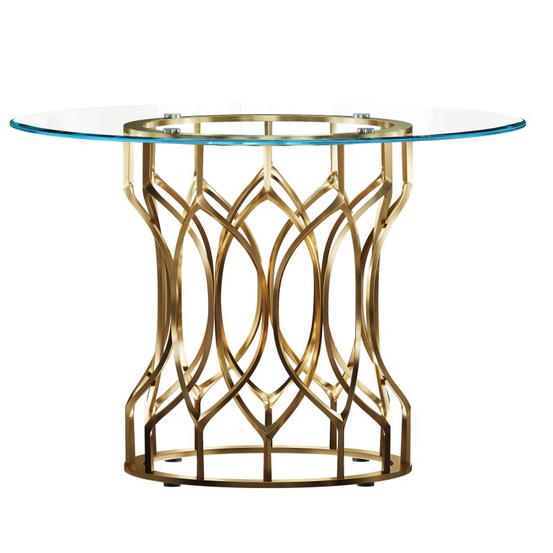 CHAMPAGNE BASE GLASS TOP ROUND DINING TABLE - Image 1
