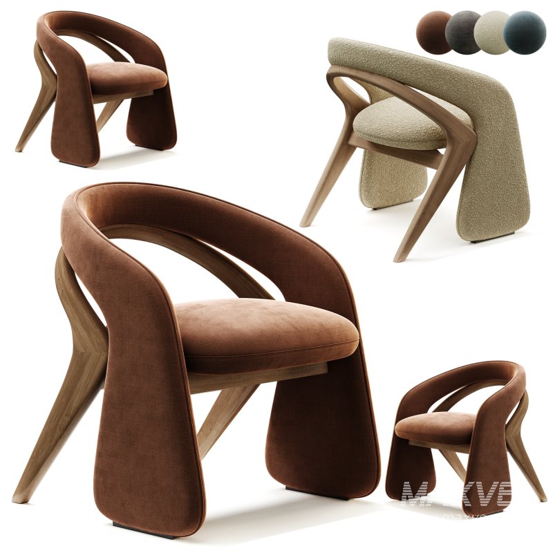 OLGA Dining Chair in Walnut and Off White Boucle - Image 3