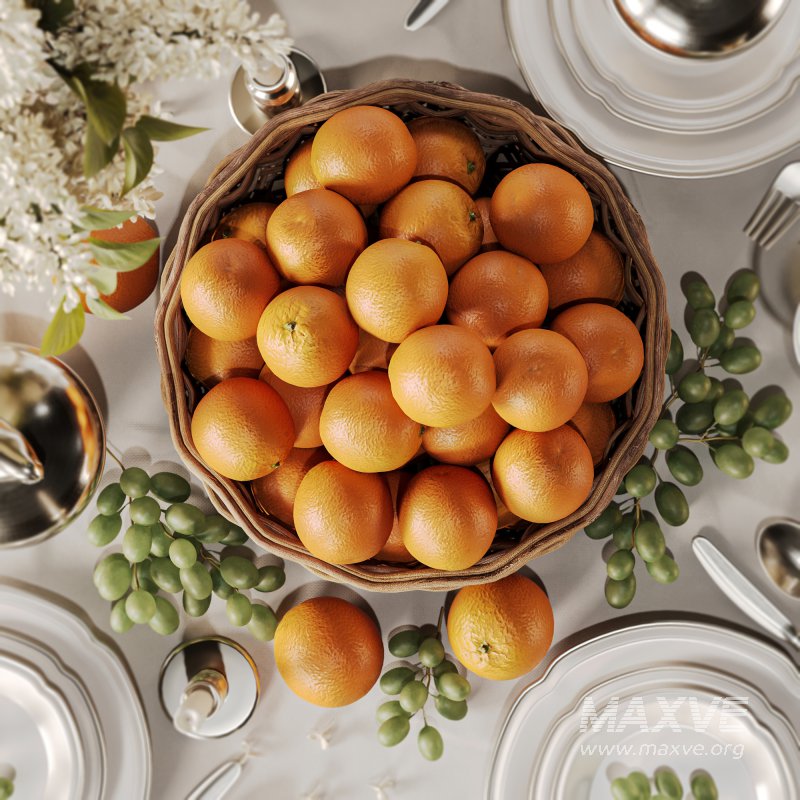 Elegant Dining Table with White Lilac Flowers and Fruit Basket - Image 3