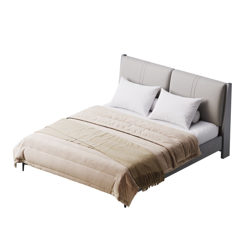 Modern Light Wood Pine Upholstered Headboard Bed - Image 11