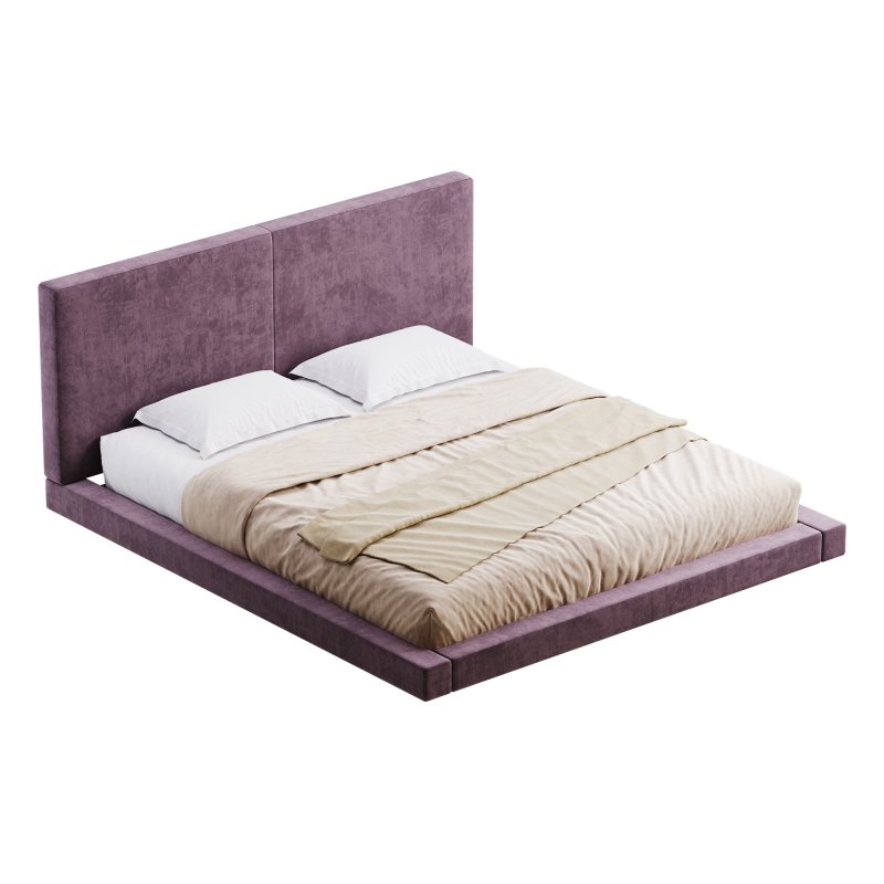 Rectangular Sand Genuine Leather and Sponge Solid Color Platform Bed - Image 6