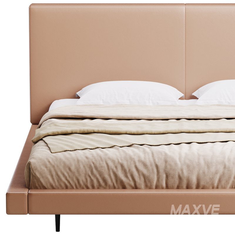 Rectangular Sand Genuine Leather and Sponge Solid Color Platform Bed - Image 13