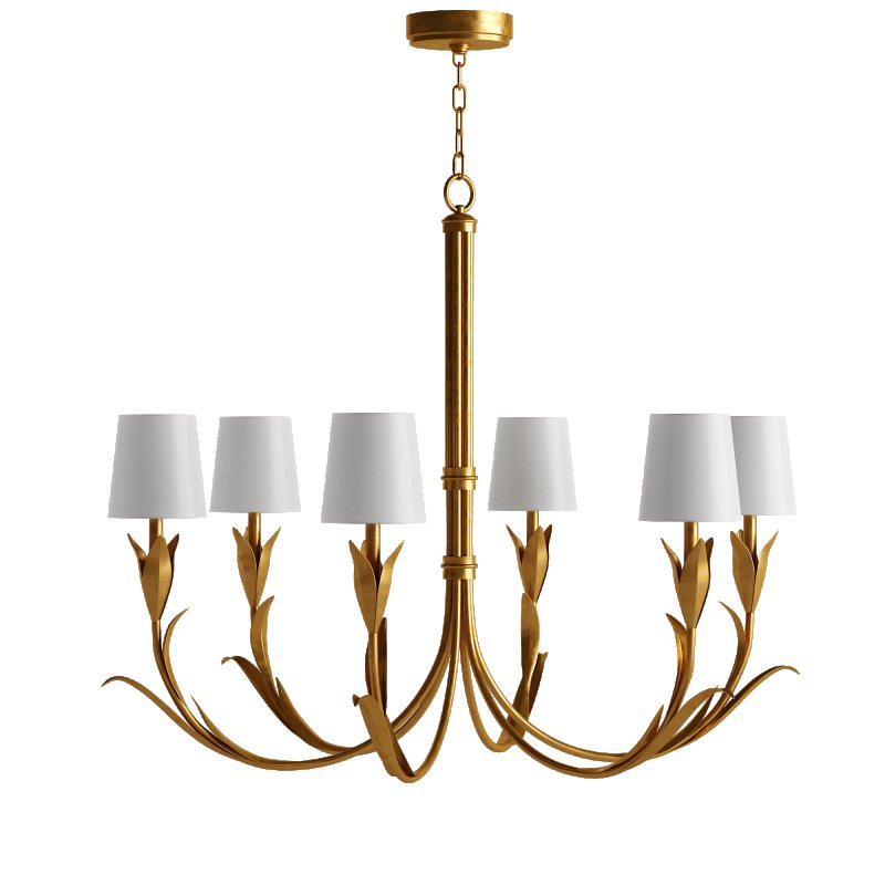 Regina Andrew River Reed French Antique Gold Leaf Steel Linen Shade Chandelier - Image 2