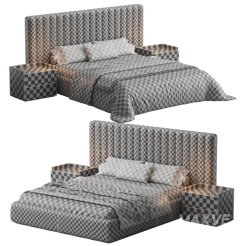 Walvia Gray Velvet Luxury Wide Headboard Bed - Image 3