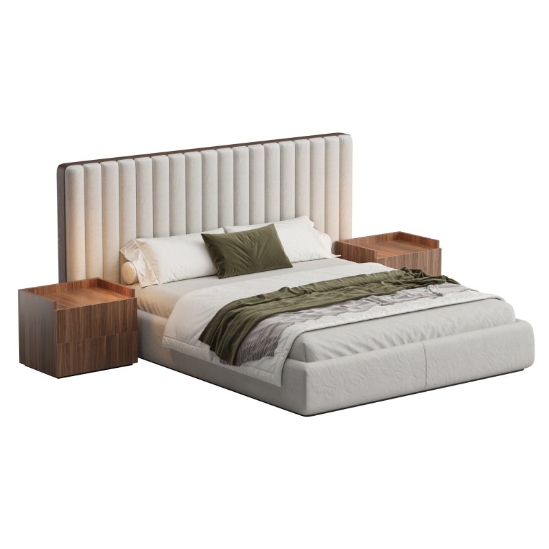 Walvia Gray Velvet Luxury Wide Headboard Bed - Image 4