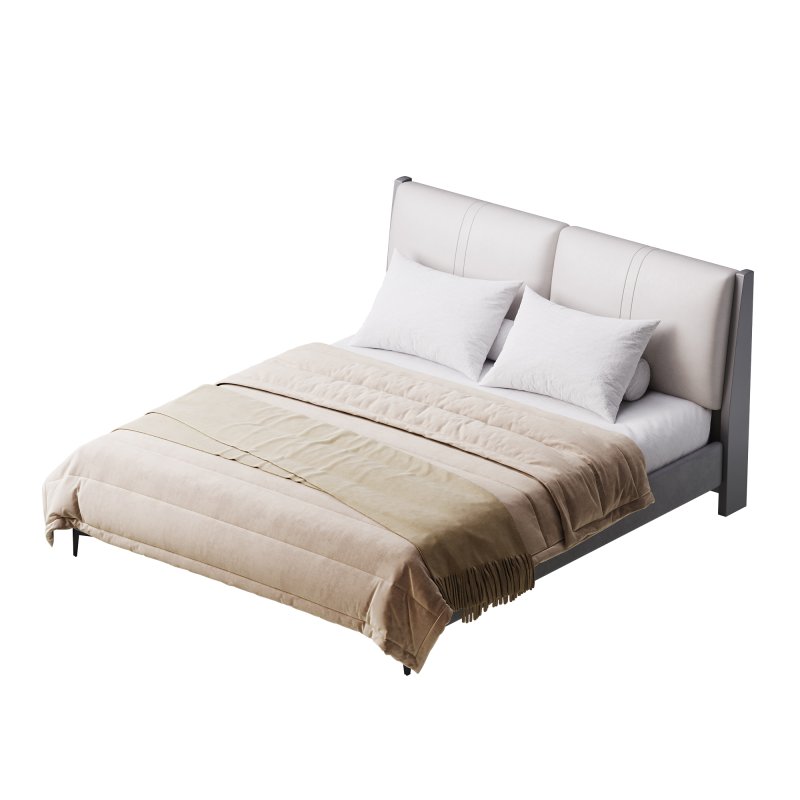 Modern Light Wood Pine Upholstered Headboard Bed - Image 9