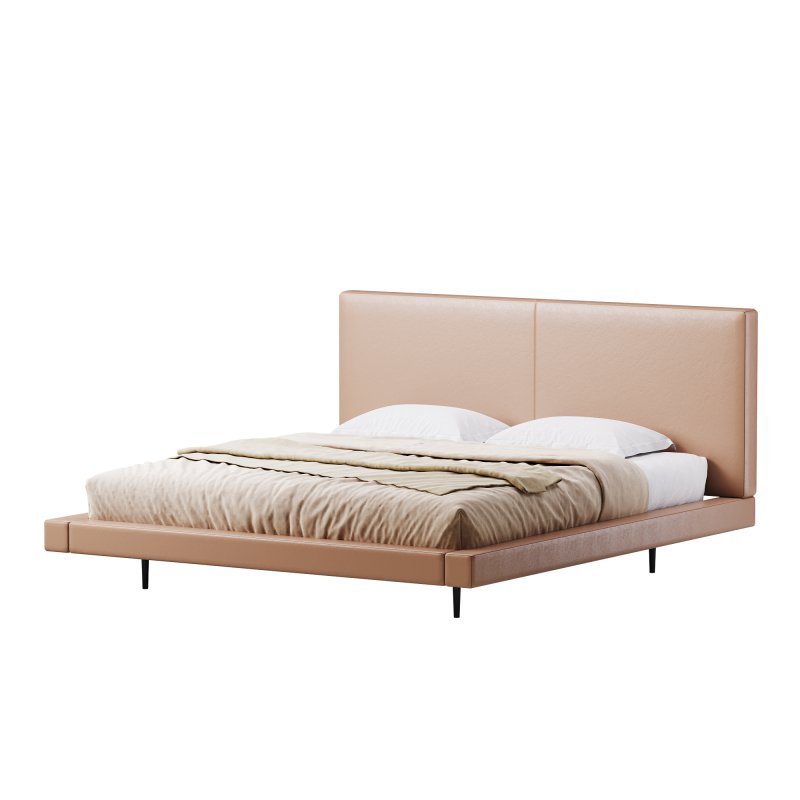 Rectangular Sand Genuine Leather and Sponge Solid Color Platform Bed - Image 11