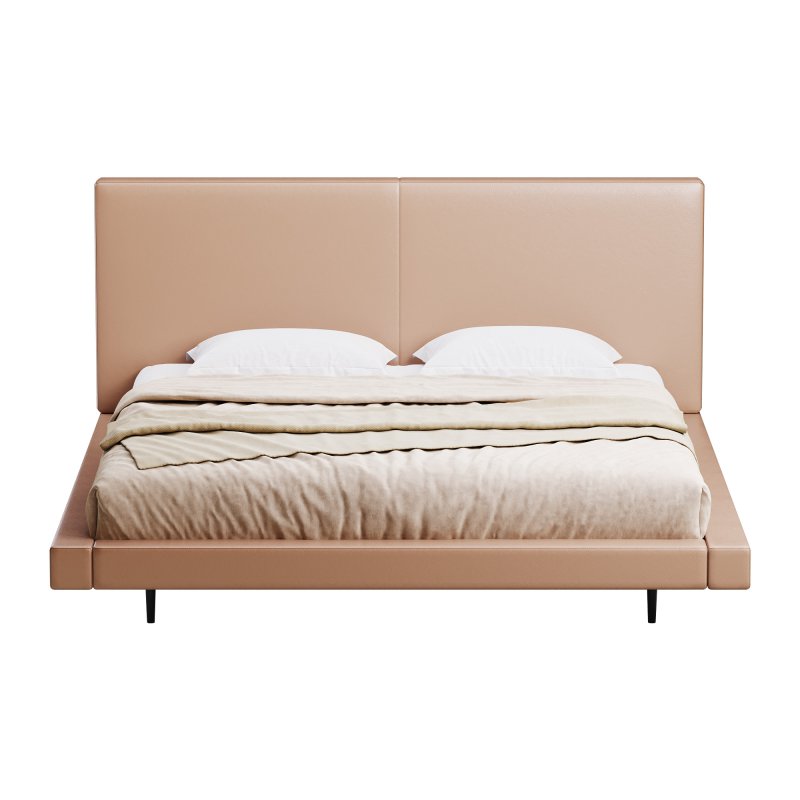 Rectangular Sand Genuine Leather and Sponge Solid Color Platform Bed - Image 5