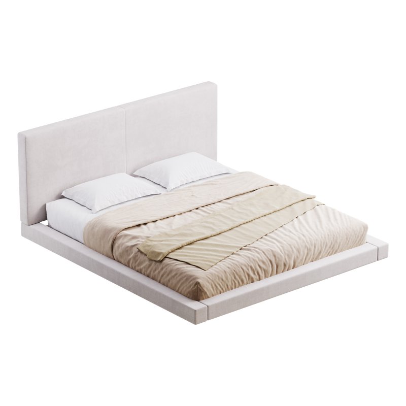 Rectangular Sand Genuine Leather and Sponge Solid Color Platform Bed - Image 4