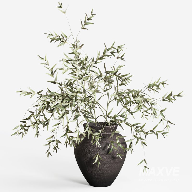 Olive Branches in Textured Ceramic Vase - Image 4