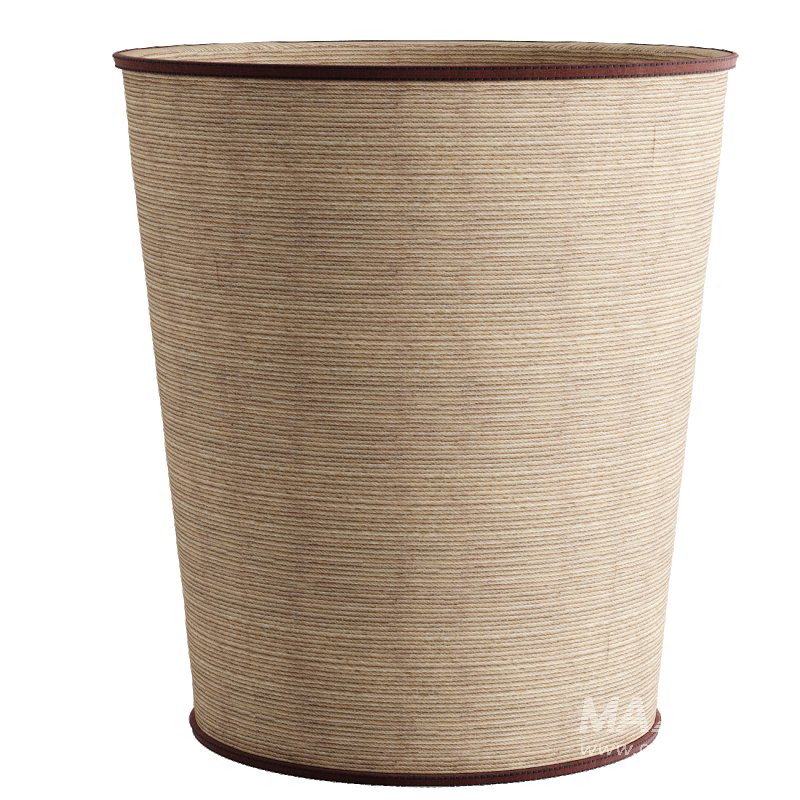 Pigeon and Poodle Hanford Natural Woven Raffia Saddle Leather Oval Waste Basket - Image 1