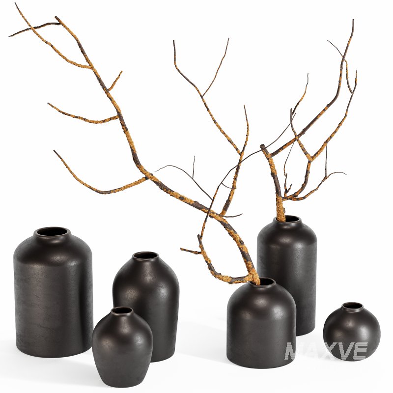 Minimalist Ceramic Vases with Rustic Mossy Branches - Image 2