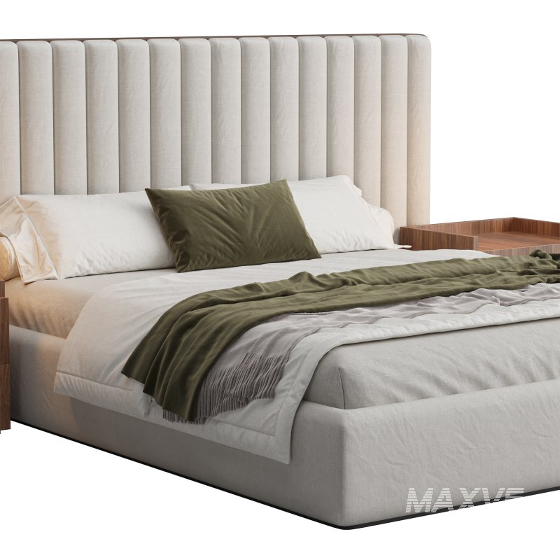 Walvia Gray Velvet Luxury Wide Headboard Bed - Image 2