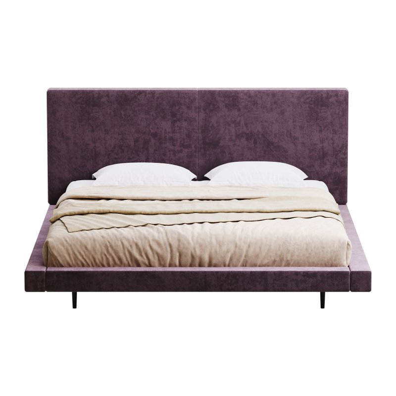 Rectangular Sand Genuine Leather and Sponge Solid Color Platform Bed - Image 3