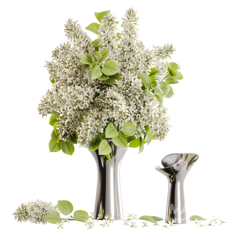 White Lilac in a Metallic Vase - Image 1