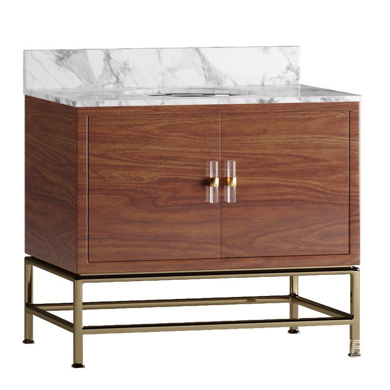 Worlds Away Clifford Modern Classic White Marble Burl Wood Vanity Sink - Image 2