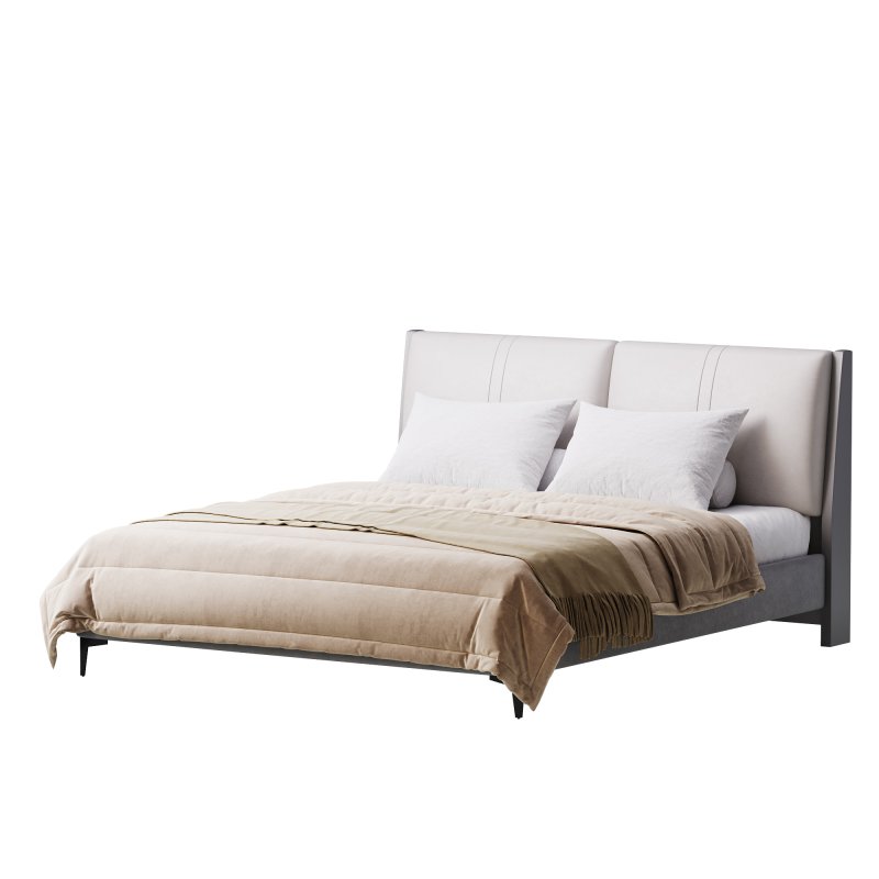 Modern Light Wood Pine Upholstered Headboard Bed - Image 8