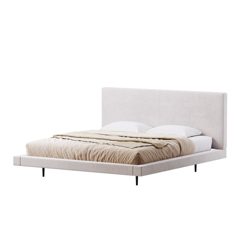 Rectangular Sand Genuine Leather and Sponge Solid Color Platform Bed - Image 9