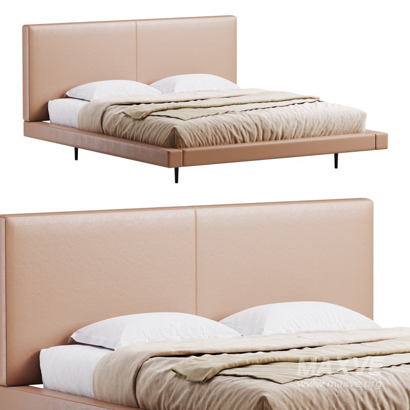 Rectangular Sand Genuine Leather and Sponge Solid Color Platform Bed - Image 2