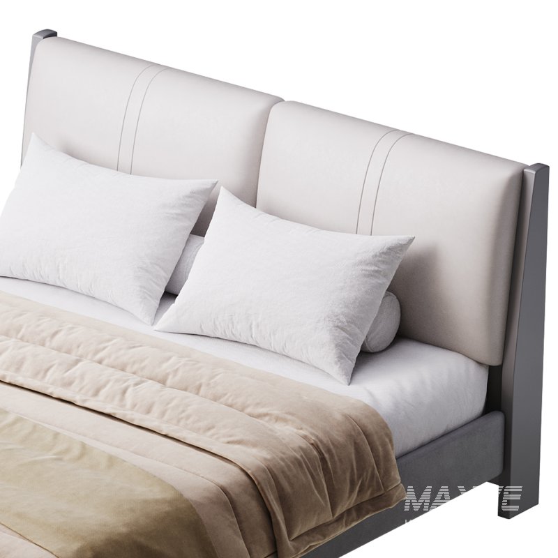 Modern Light Wood Pine Upholstered Headboard Bed - Image 12