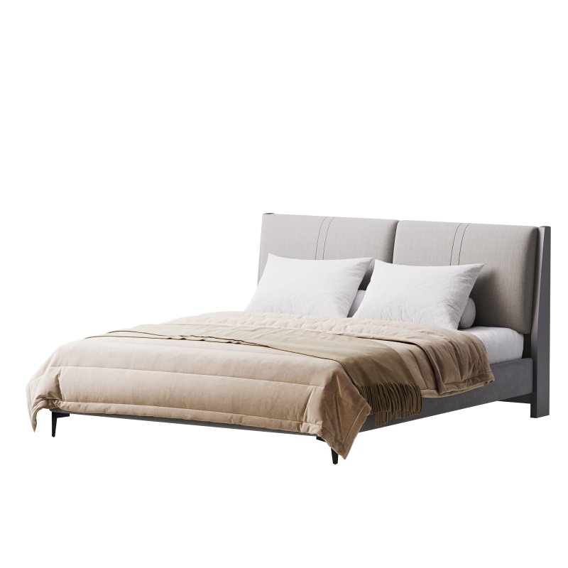 Modern Light Wood Pine Upholstered Headboard Bed - Image 10