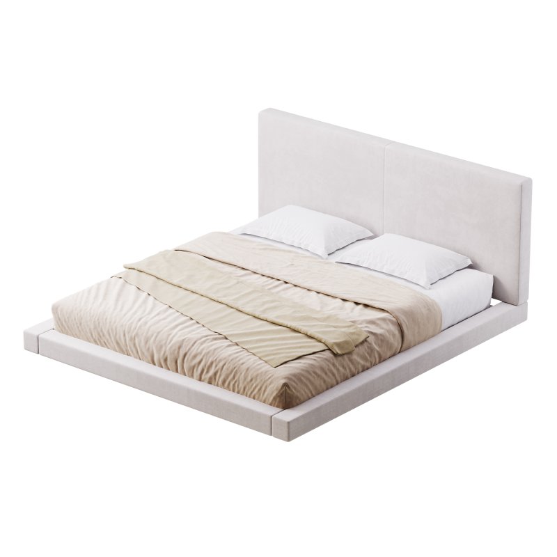 Rectangular Sand Genuine Leather and Sponge Solid Color Platform Bed - Image 7