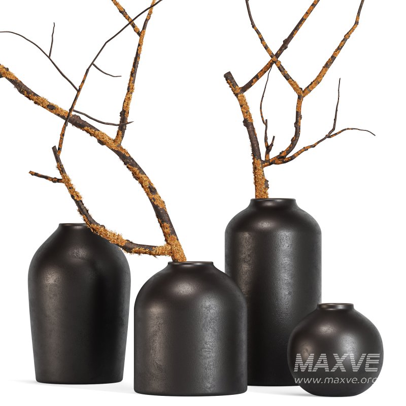 Minimalist Ceramic Vases with Rustic Mossy Branches - Image 3