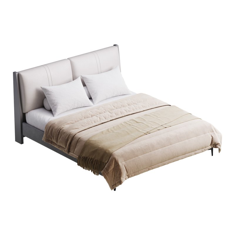 Modern Light Wood Pine Upholstered Headboard Bed - Image 3