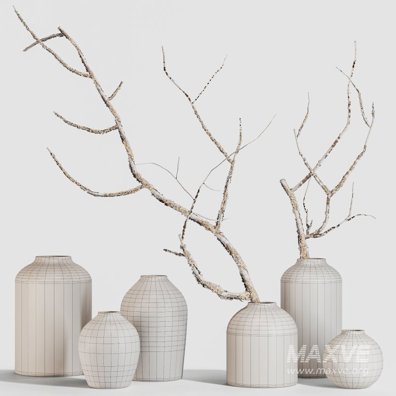 Minimalist Ceramic Vases with Rustic Mossy Branches - Image 4